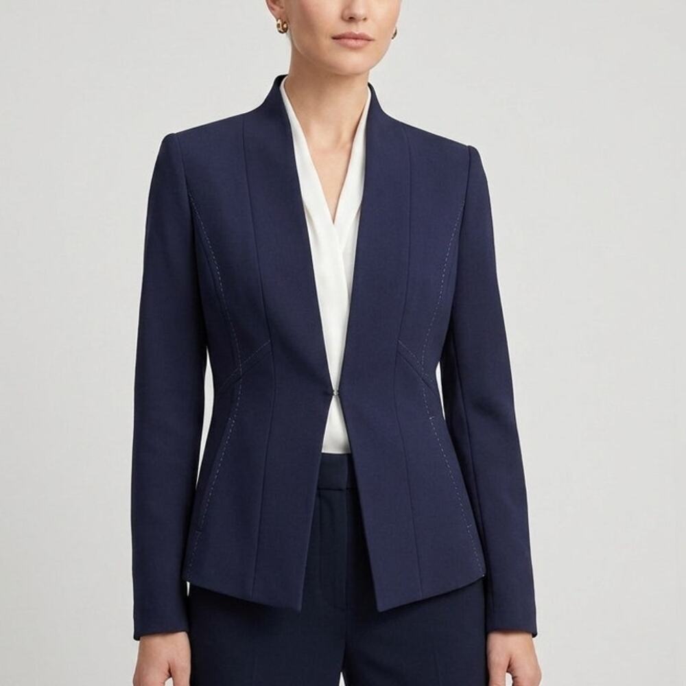 BROOKS BROTHERS Navy Blue Collarless Blazer Size 4 Italian Bonotto Fabric Jacket